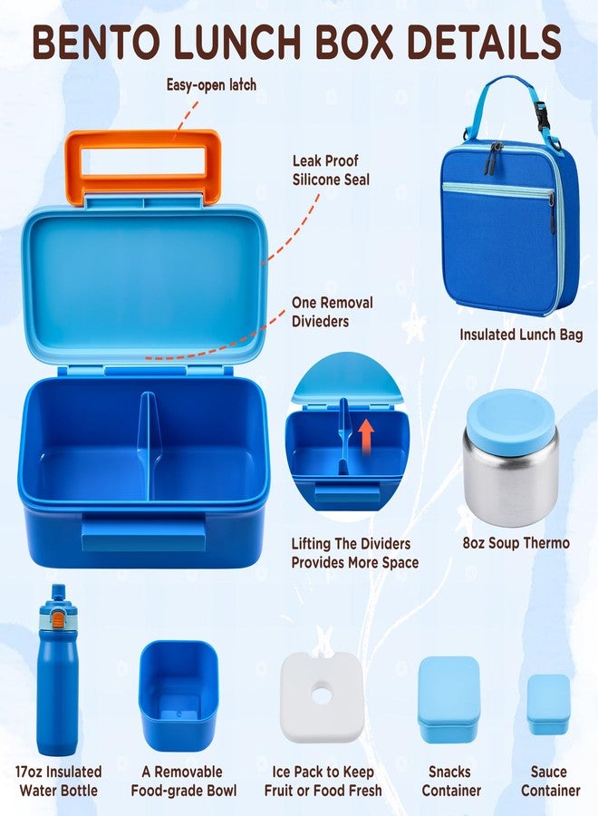 JXXM Bento Lunch Box for Kids With 8oz Thermo, Leakproof Bento Box with with 2 Compartments, Insulated Bottle, Lunch Bag, BPA Free Dishwasher Safe for School Girls Boys (Blue) - Image 3